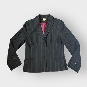 Caslon Women's Black Pink Pinstripe Padded Shoulder Blazer - Office Work Wear